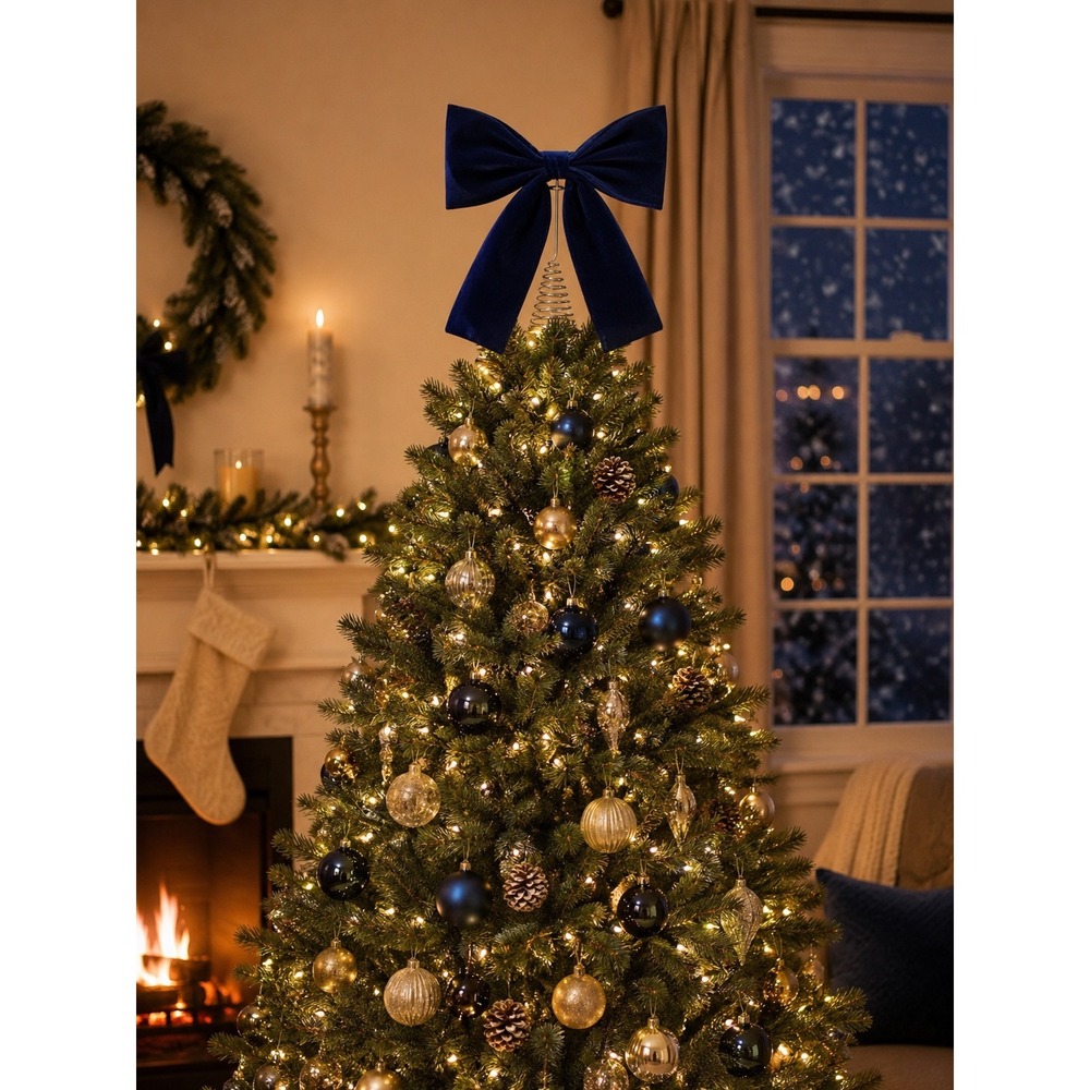 Wellesley Manor Navy Blue Velvet Bow Tree Topper AEC39B25 Holiday Decor
